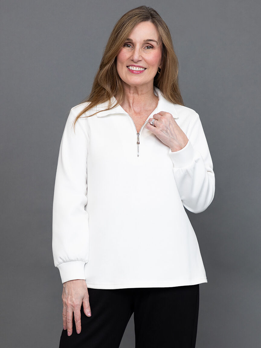 Zip Neck Scuba Knit Pullover 