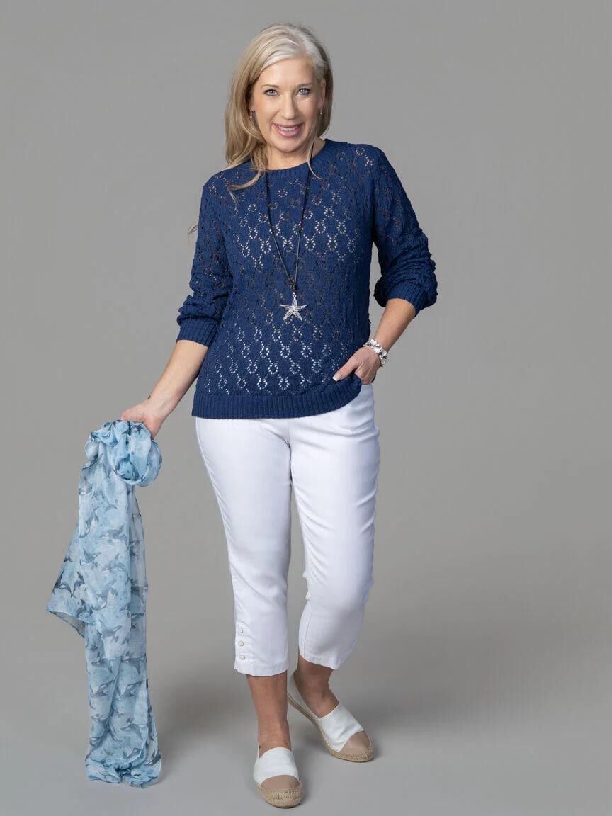 Long Sleeve Eyelet Knit Sweater