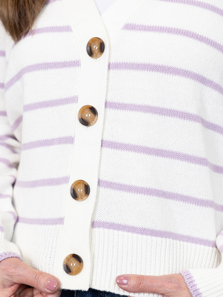 Long Sleeve Cropped Button-Up Striped Cardigan 