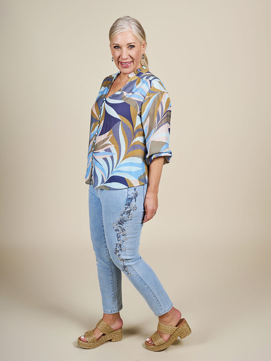 &frac34; Sleeve Button Up Blouse  Image 5