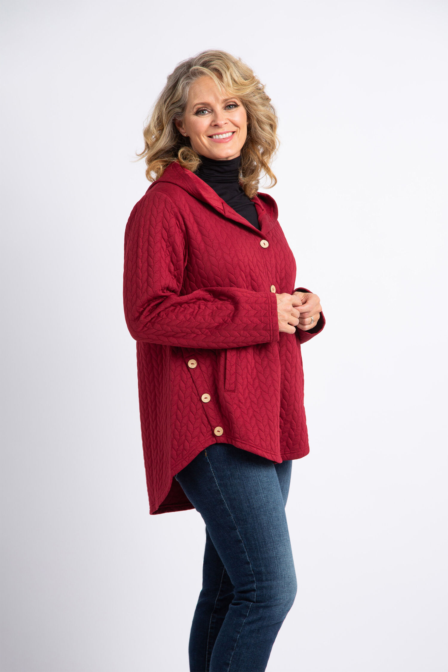 Cable Knit Aline Hooded Jacket  Image 2