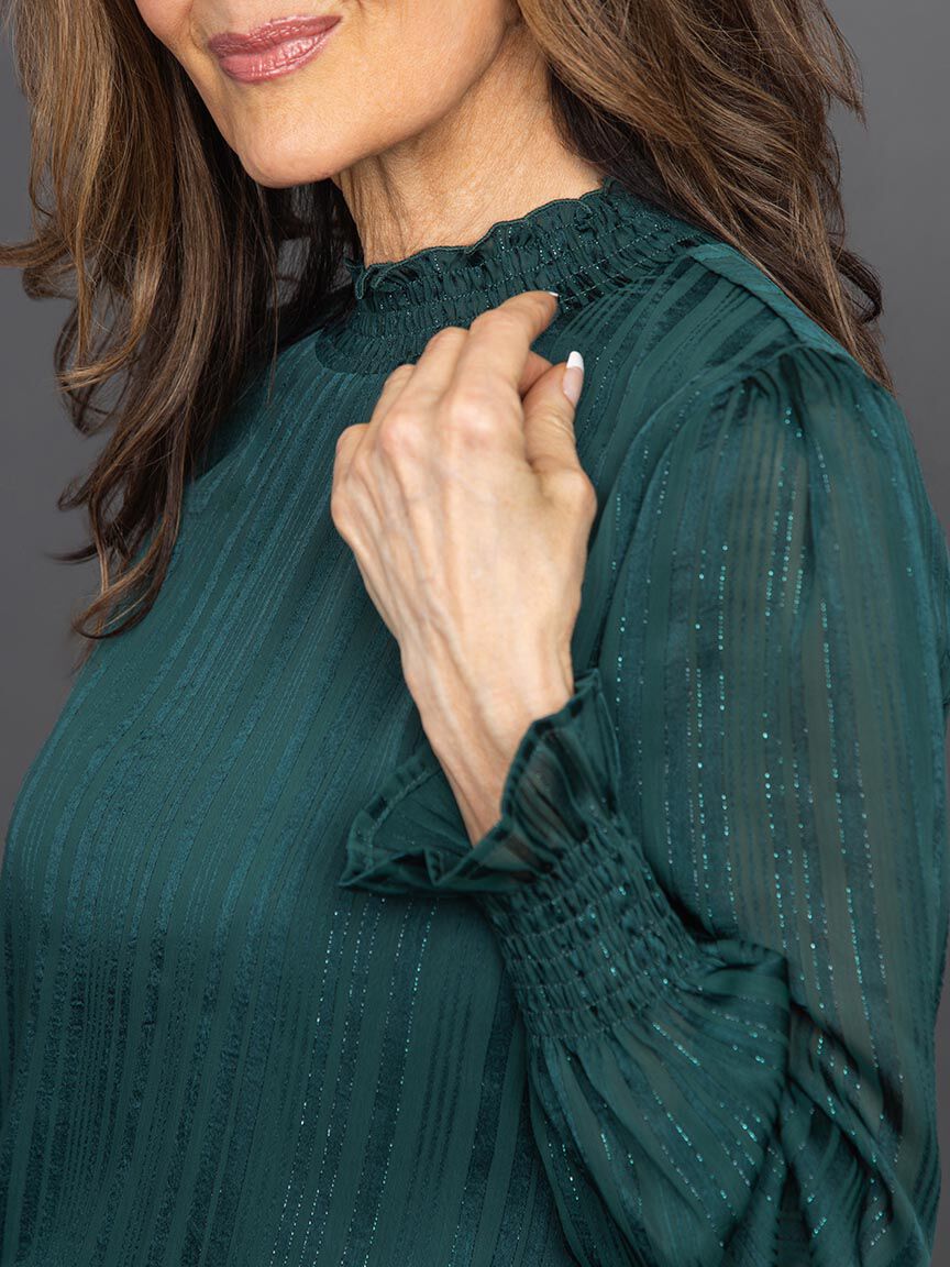 Smocked Neckline Lurex Blouse