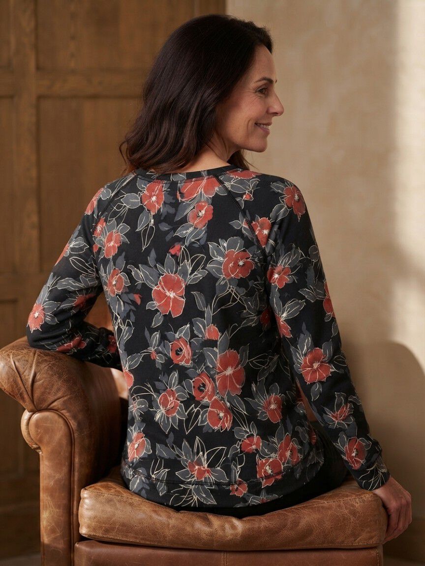 3/4 Sleeve Puff Print Top
