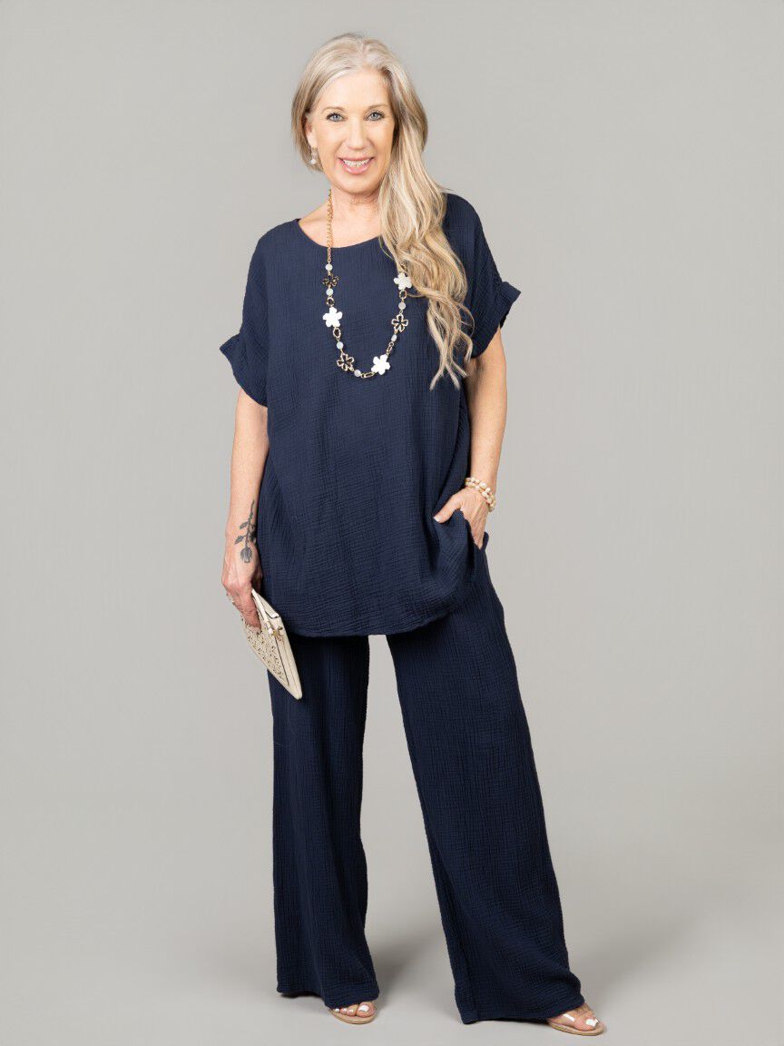 Short Sleeve Flowy Top With Lace Detail