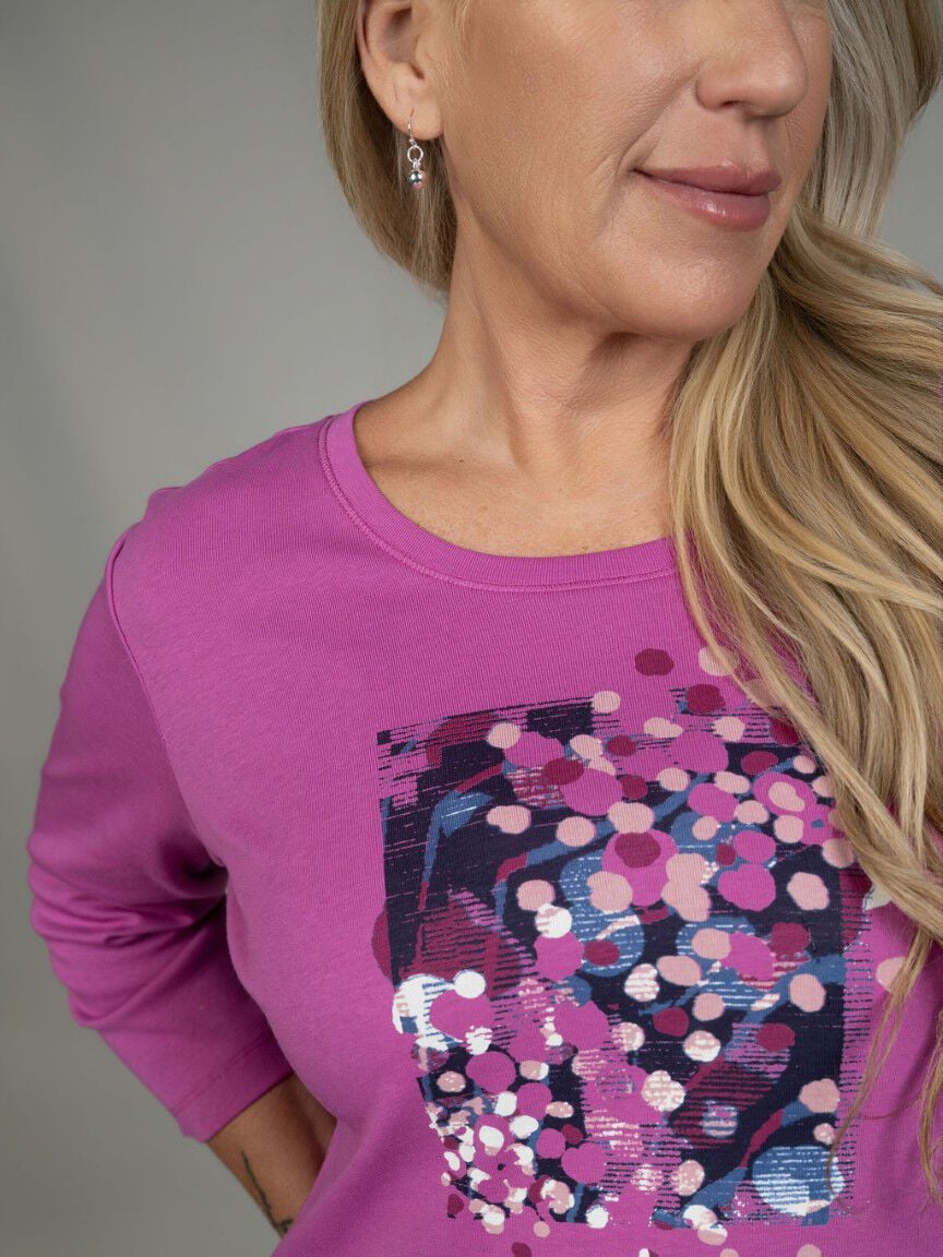 3/4 Sleeve Confetti Print Top