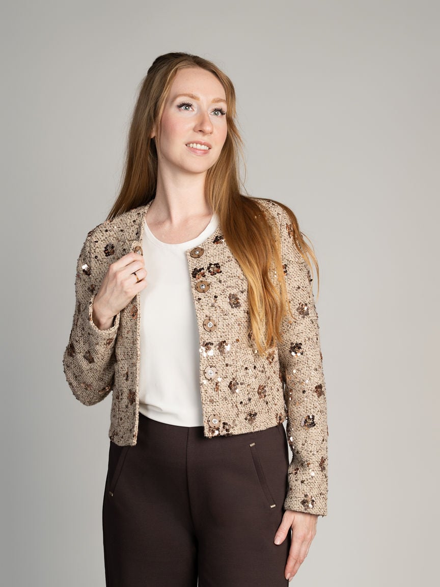 Sequin Tweed Cropped Jacket