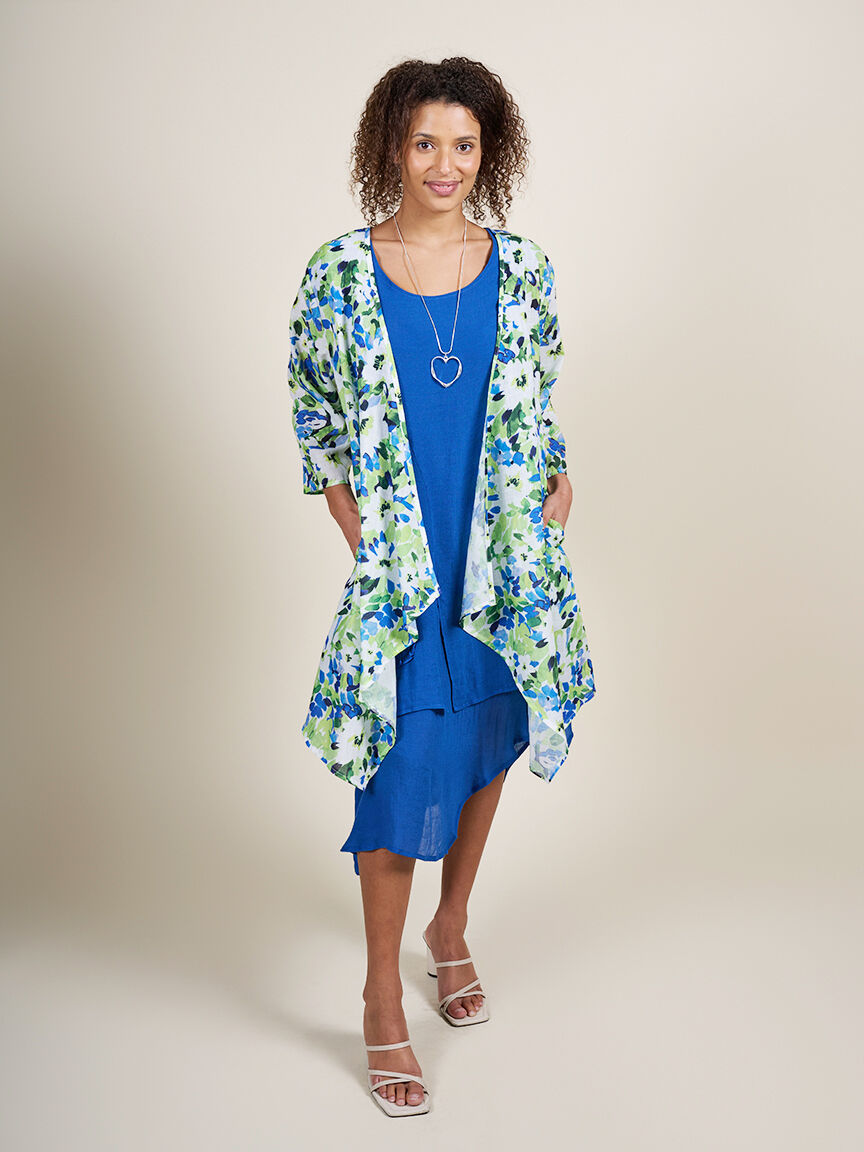 Cardigan 3/4 sleeve ditsy print 