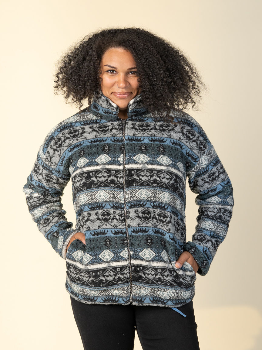 Fluffy Printed Zip-Up Jacket