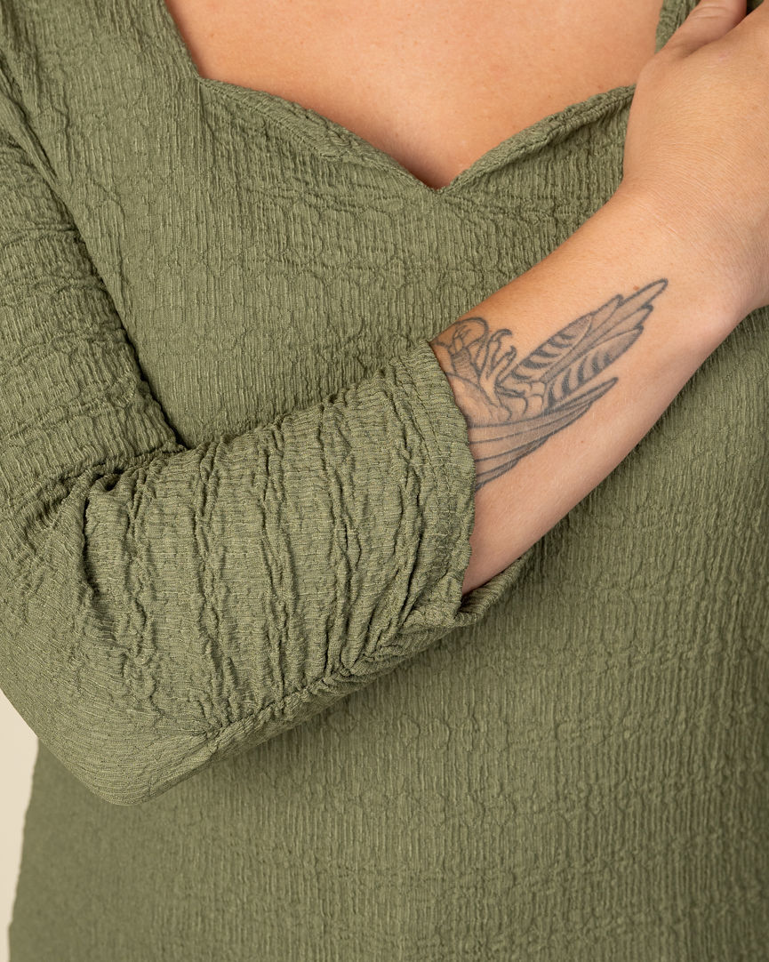 3/4 Sleeve Square Neckline Crinkle Top