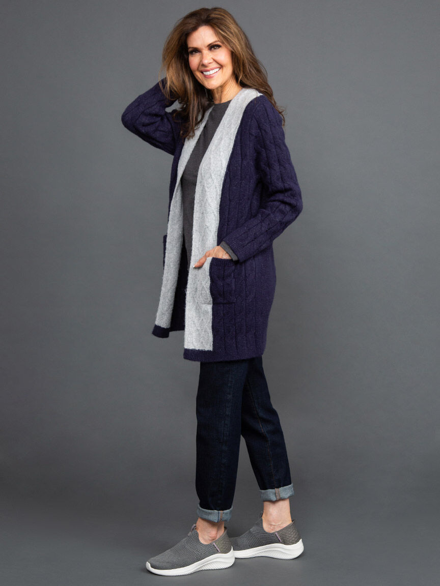 Open Front Cable Knit Cardigan Image 2