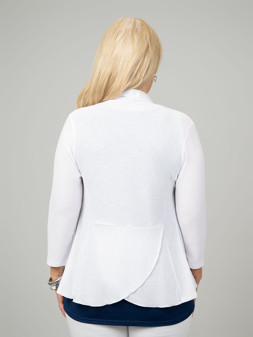 Hip Length 3/4 Sleeve Open Front Cardigan