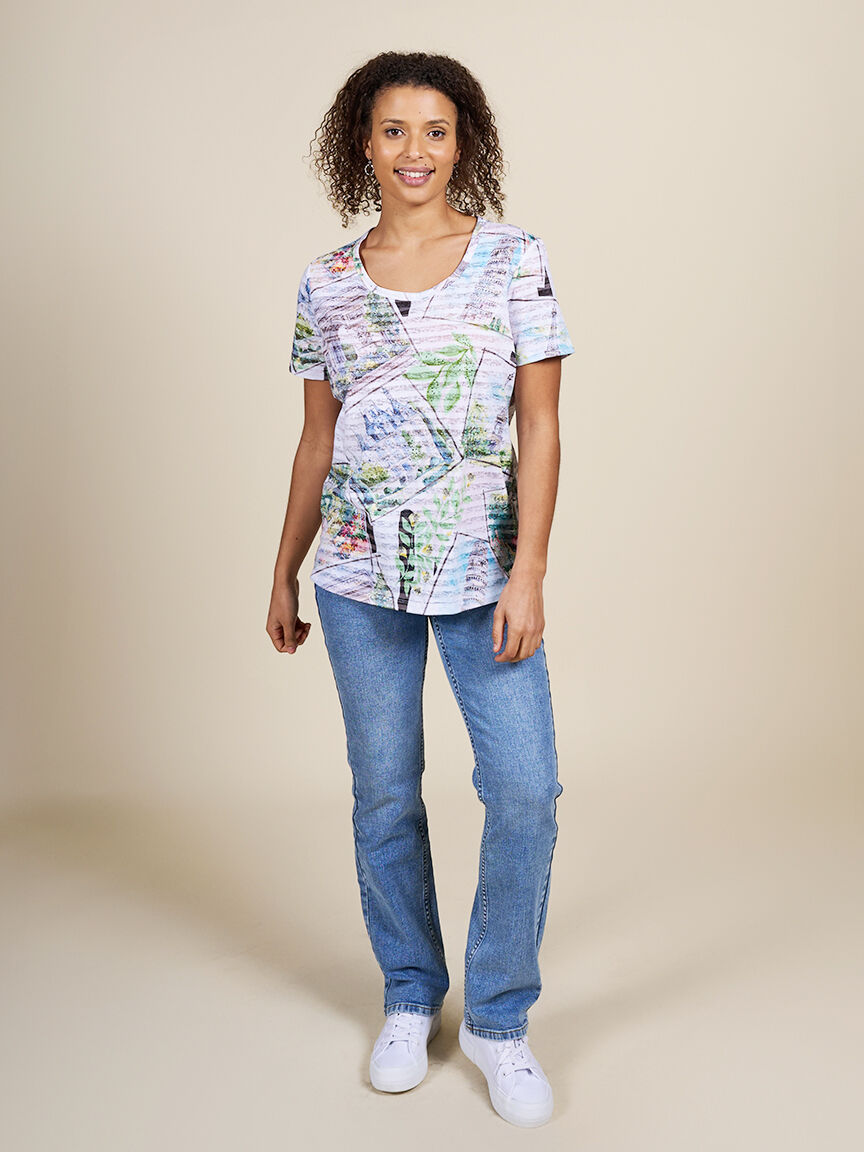 Short Sleeve Burnout Top with Hotfix Image 1