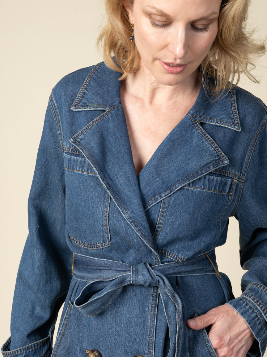 Long Sleeve Button Up Denim Trench Jacket