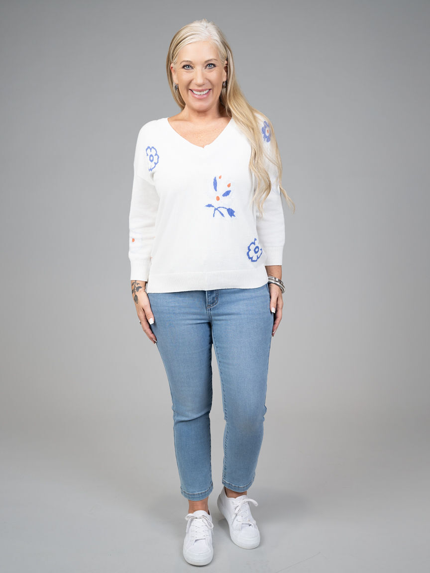 Intarsia 3/4 Sleeve Sweater