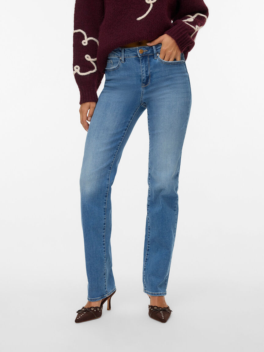 Mid Rise Straight Cut Jeans