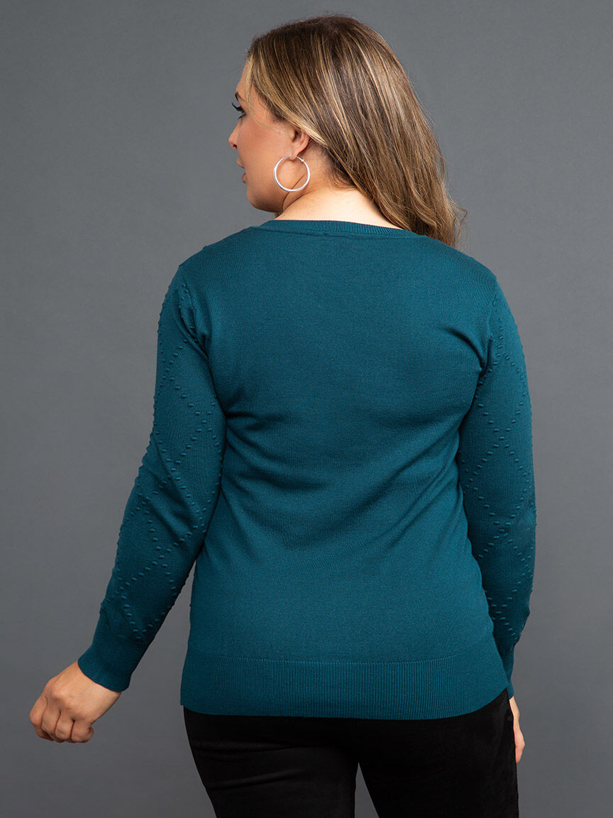 Long Sleeve Sweater w/ Diamond Pattern Image 4