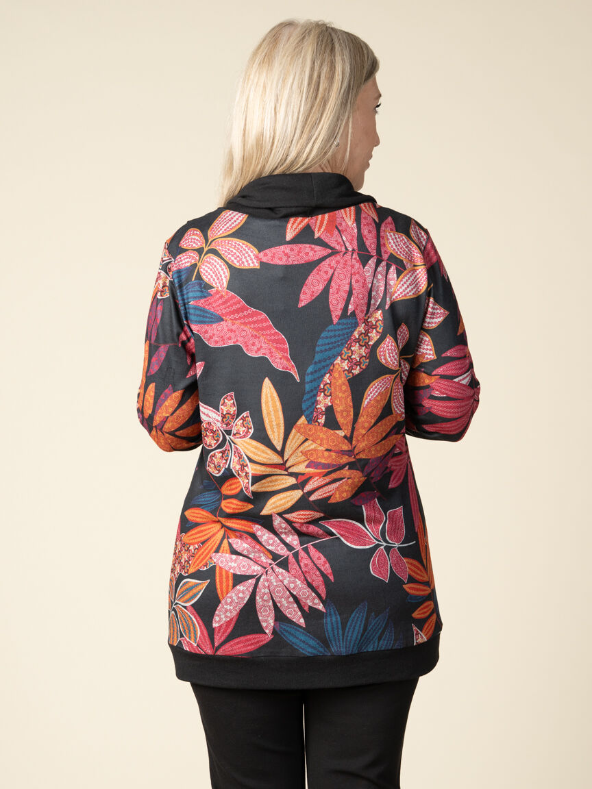 Long Sleeve Cowl Neck Patterned Top