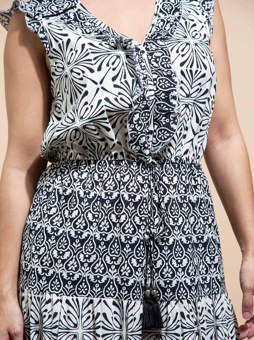 Printed Maxi Dress w/ Drawcord Waist Image 4