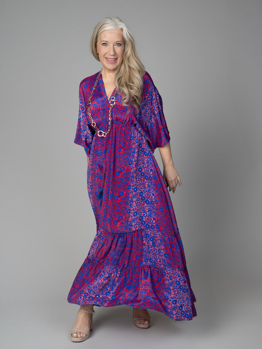 Short Sleeve Satin Maxi Dress