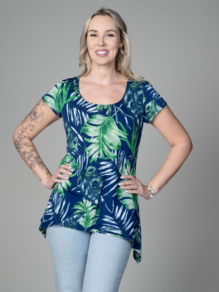 Short Sleeve Shark Bite Hem Top