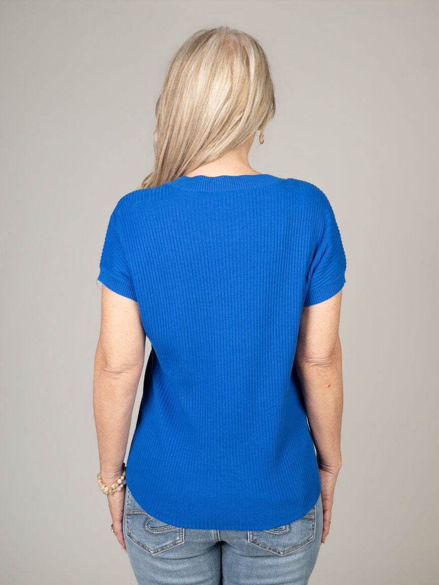 Ribbed Short Dolman Sleeve Sweater