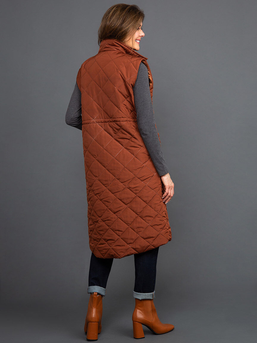 Cinched Waist Longline Quilted Vest Image 3