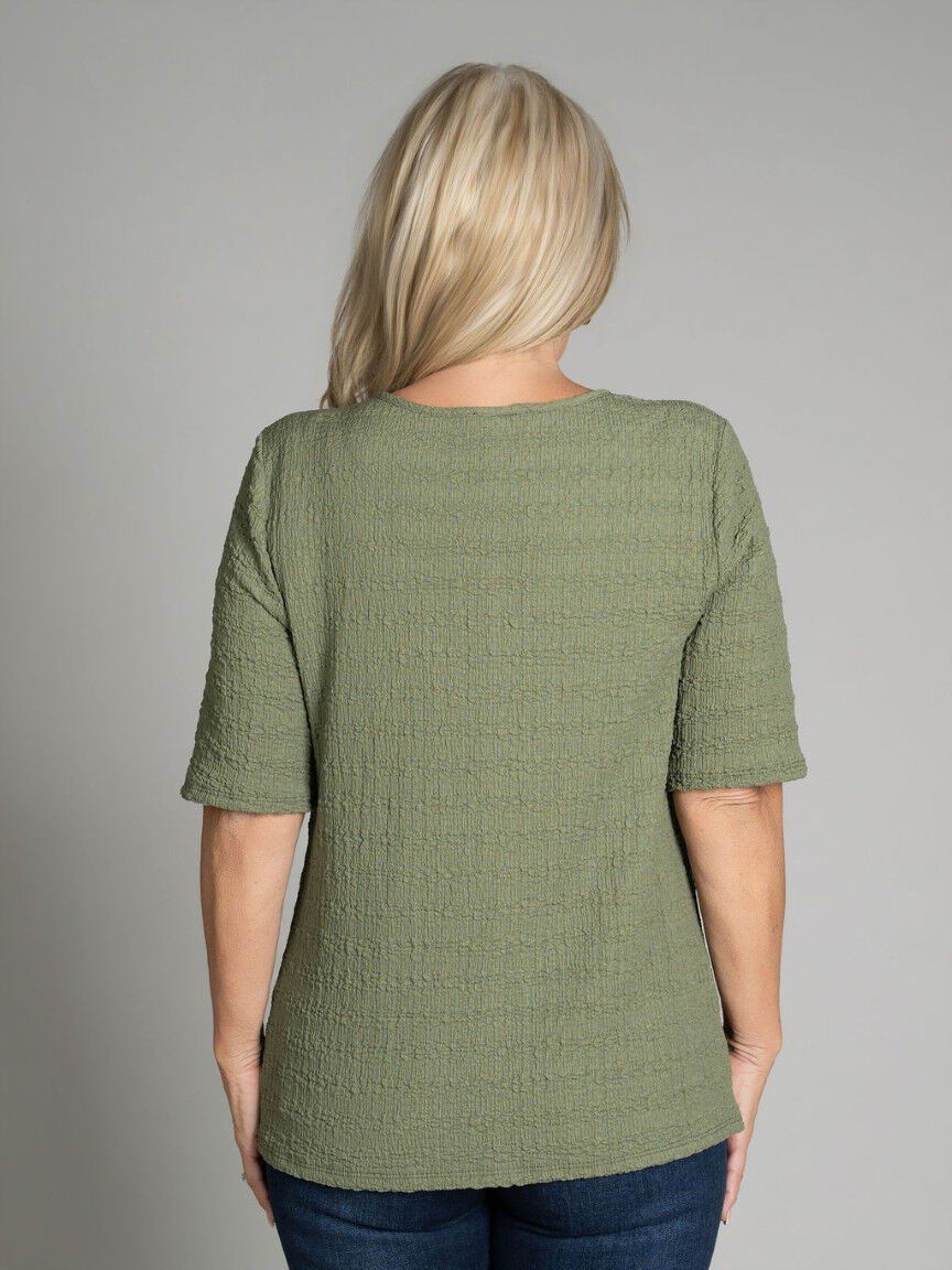 Notched Neck Elbow Sleeve Top Image 3
