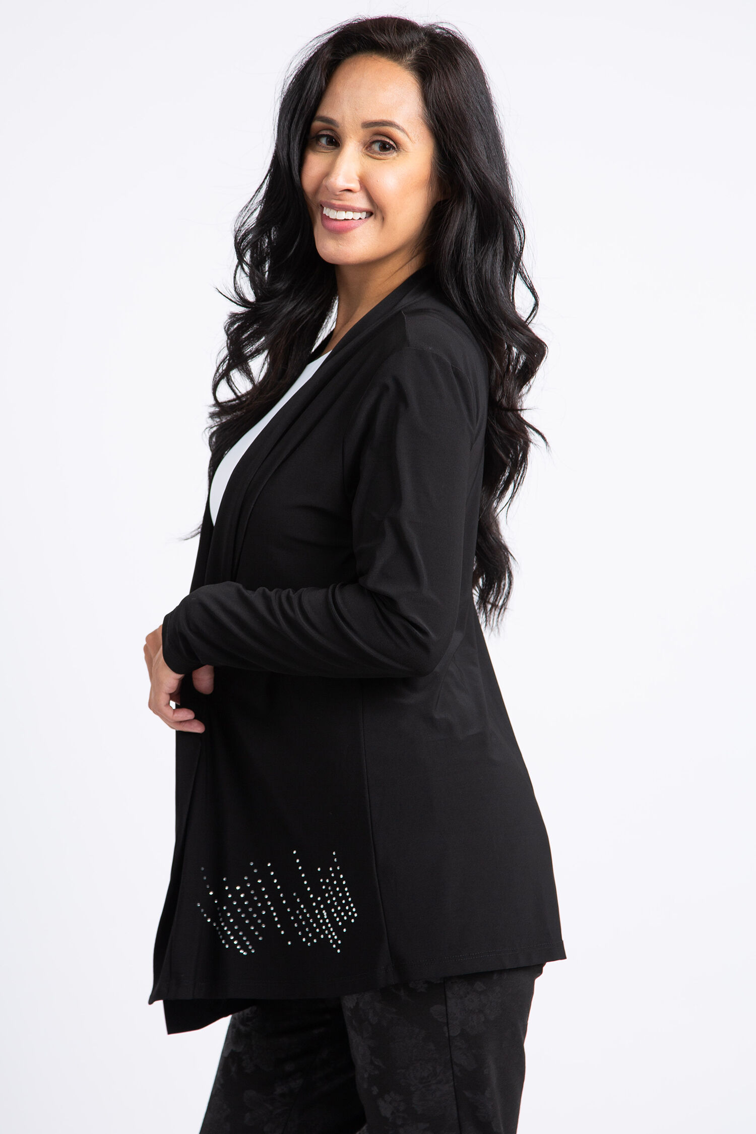 Rhinestone Trim Long Sleeve Cardigan Image 2