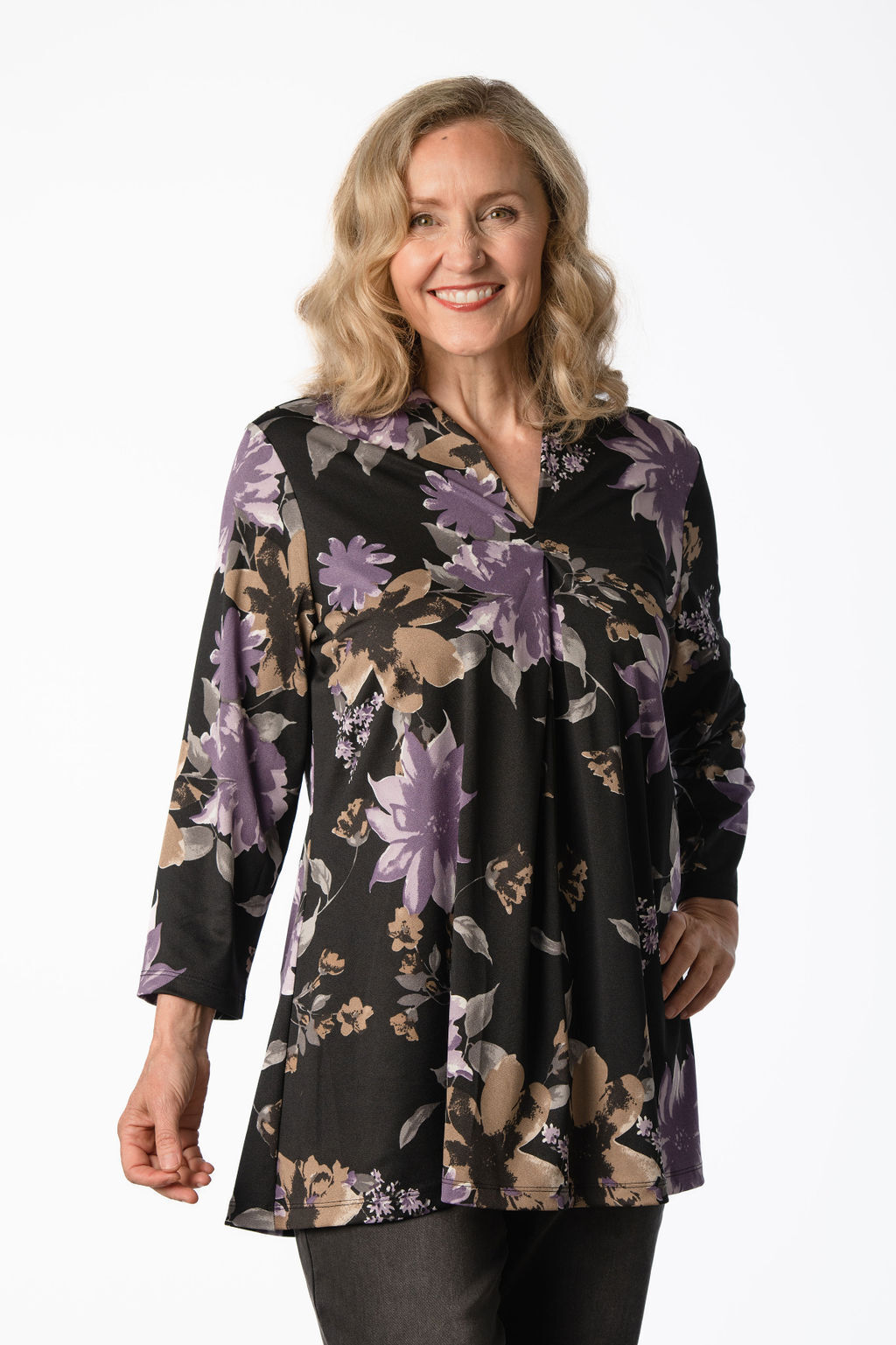 Violet Floral Front-Pleat Shirt Image 4