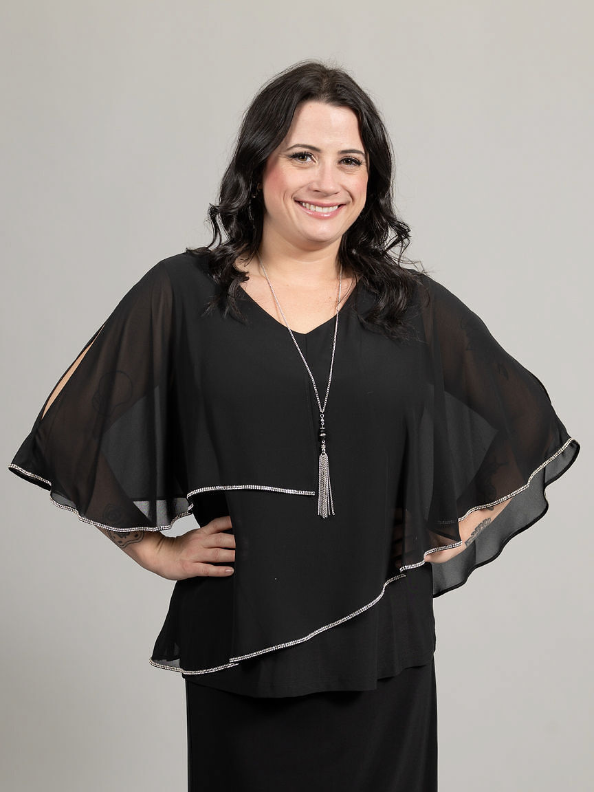 Flowy Sleeveless Top with Sheer Diamond-Trimmed Overlay