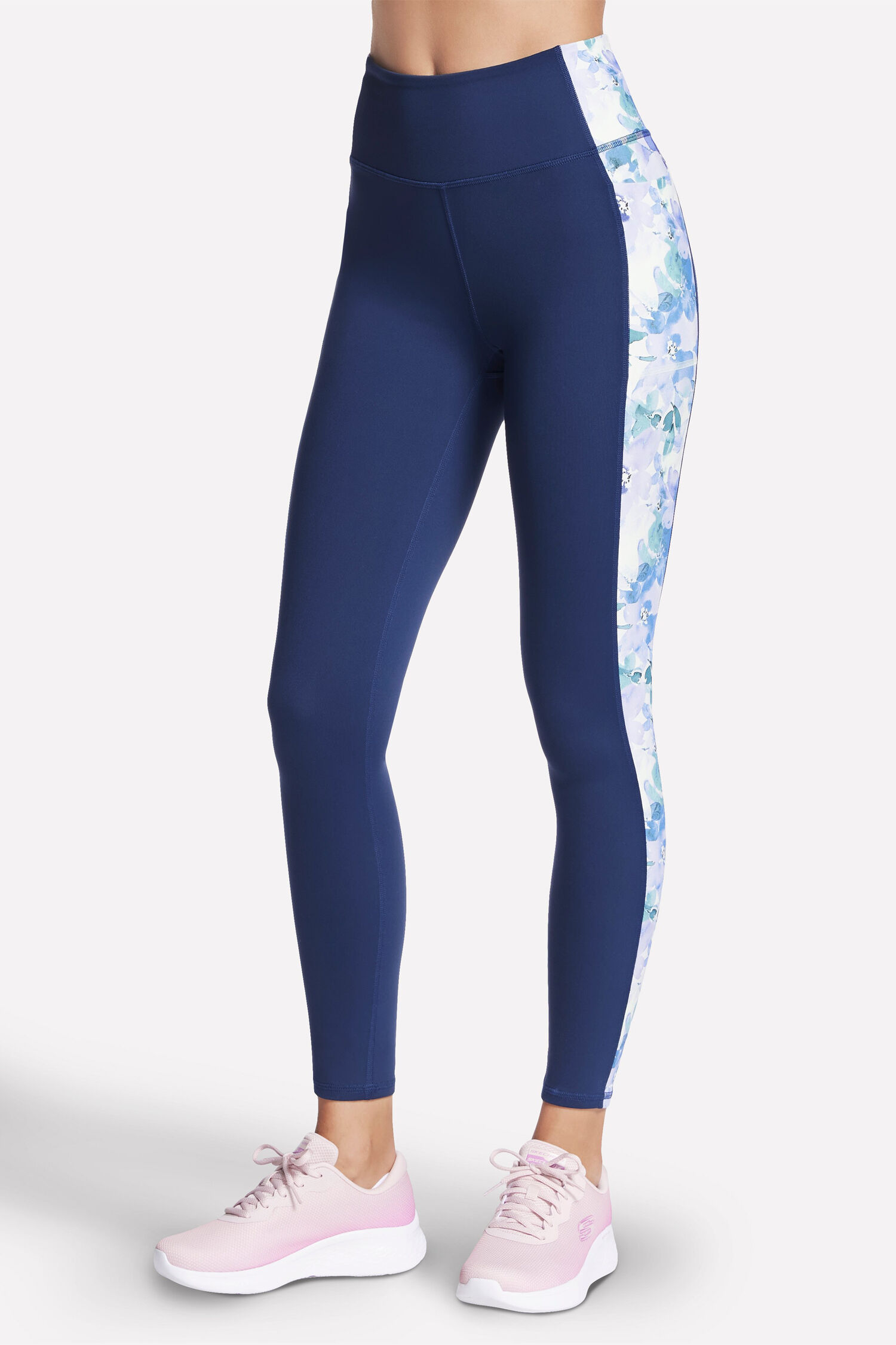 GO WALK Seascape Floral Full Length High-Waisted Legging, Navy