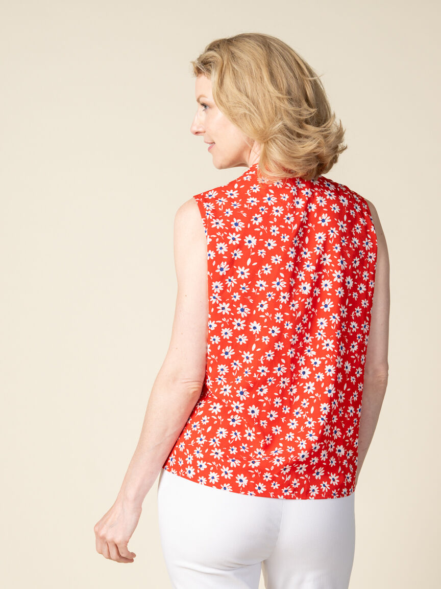 Sleeveless Blouse with Daisy Print Image 4