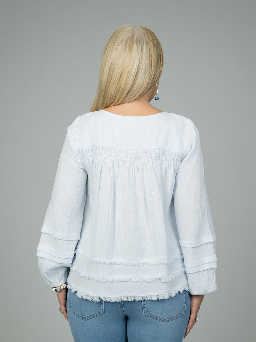 Raw-Edge Tiered A-Line Blouse