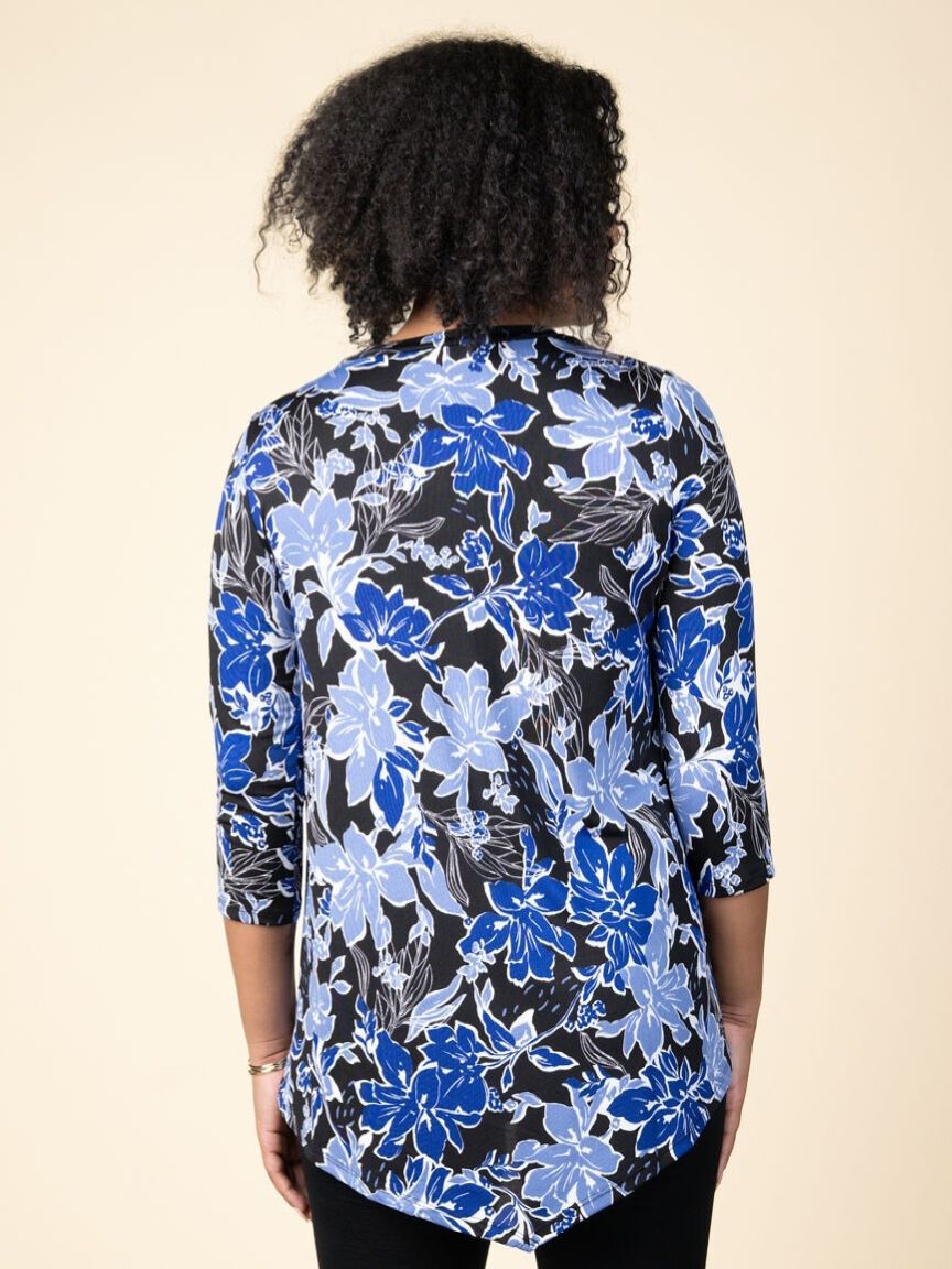 Floral 3/4 Sleeve Tunic V-Neck