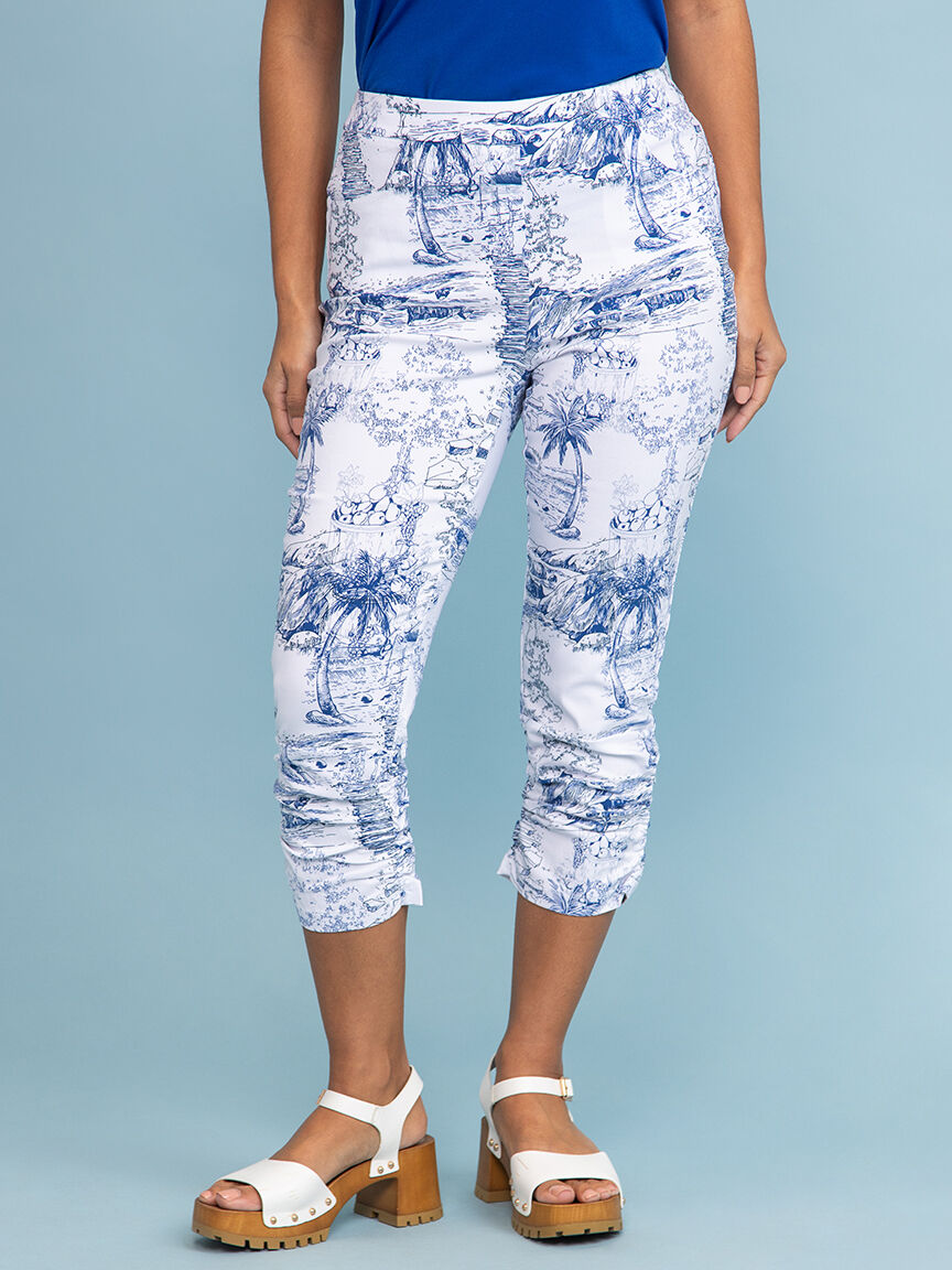 Ruched Leg Pull-On Capri w/ Doodle Print Image 2