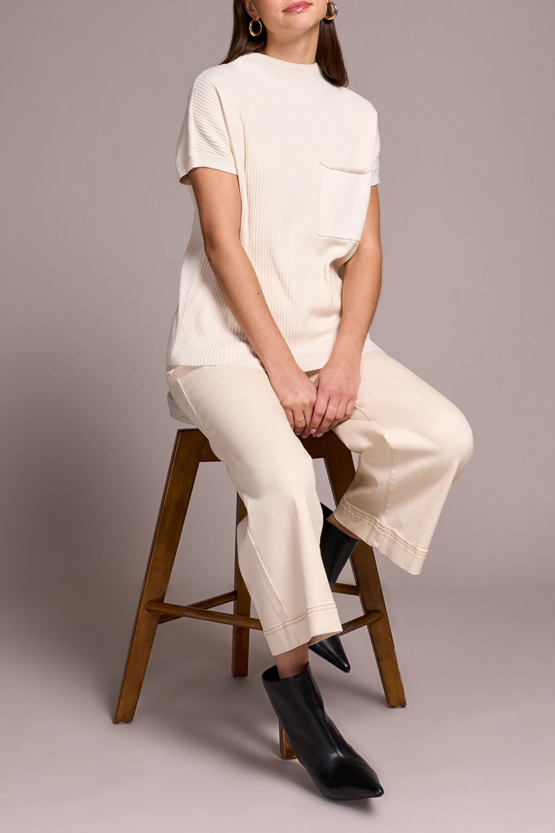 Short Dolman Sleeve Mock Neck Ribbed Sweater