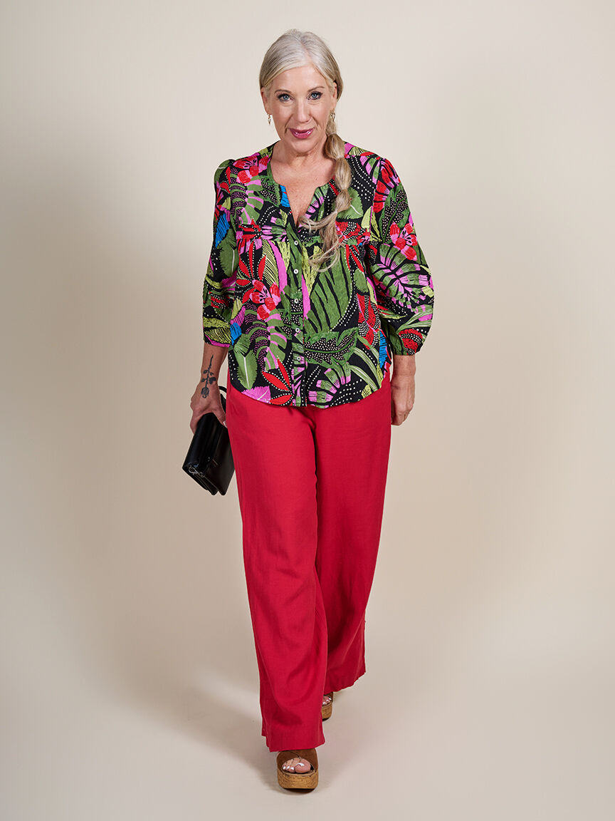 &frac34; Sleeve V Neck Blouse  Image 1