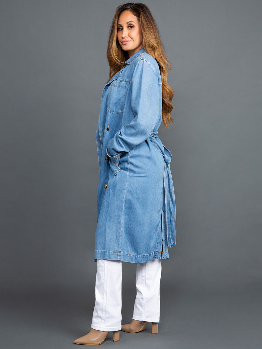Double Breasted Denim Trench Coat Image 2