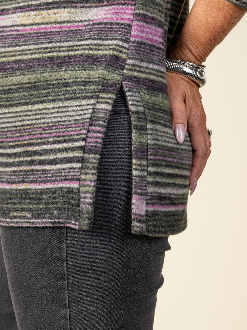 Long Sleeve Mock Neck Striped Top