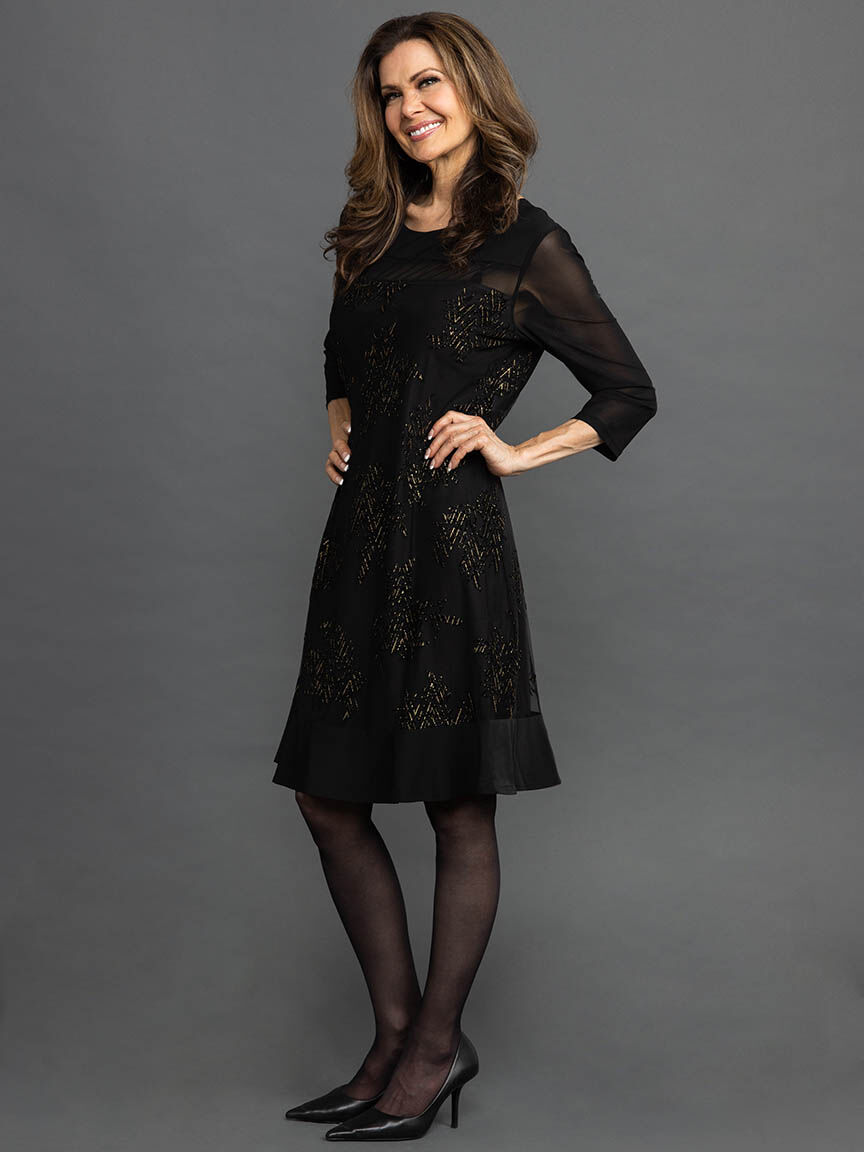 Velour Gold Lurex Long Sleeve Dress Image 2