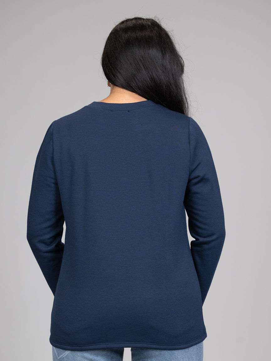 Long Sleeve V-Neck Top with Button Accents