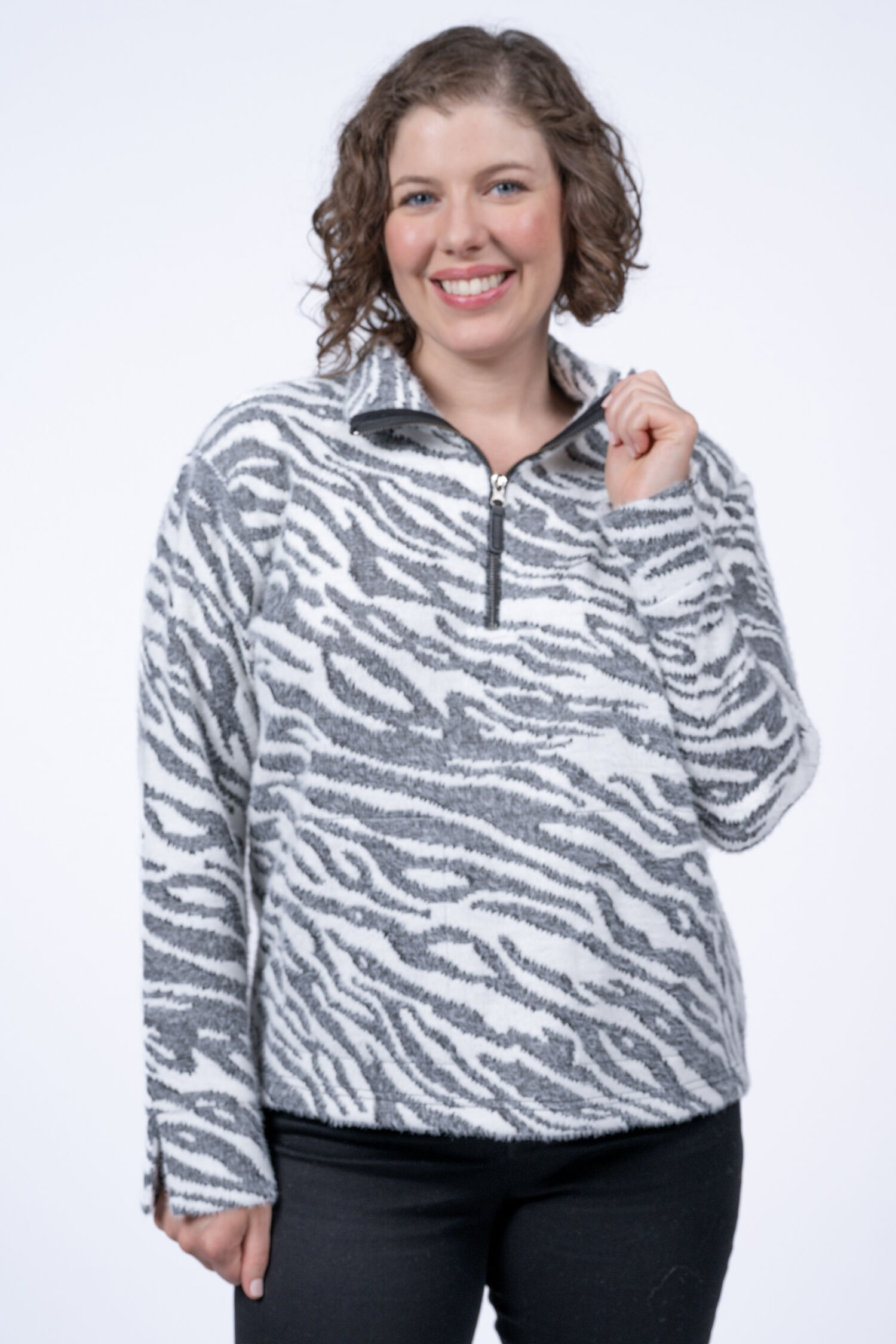 Half-Zip Mock Neck Zebra Pullover  Image 1