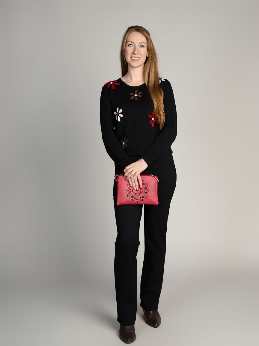 Lightweight Crew Neck Floral Sweater