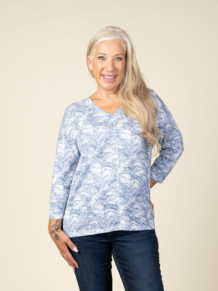 3/4 Sleeve Hacci Printed Top Image 2