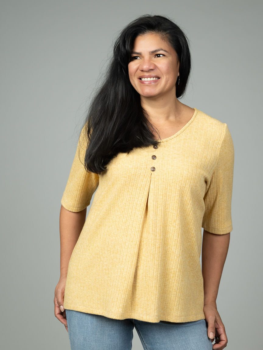 Elbow Sleeve V-Neck Top Image 1