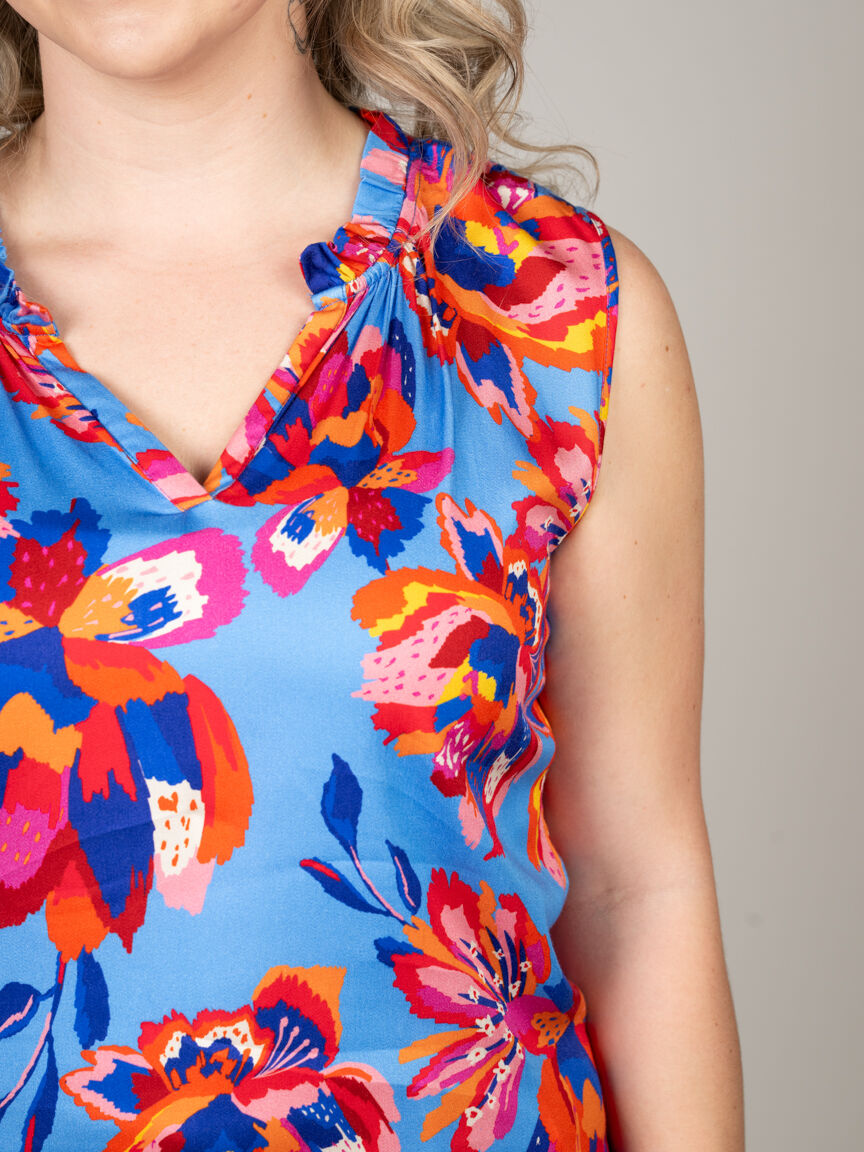 Sleeveless Blouse With Frilled Neckline
