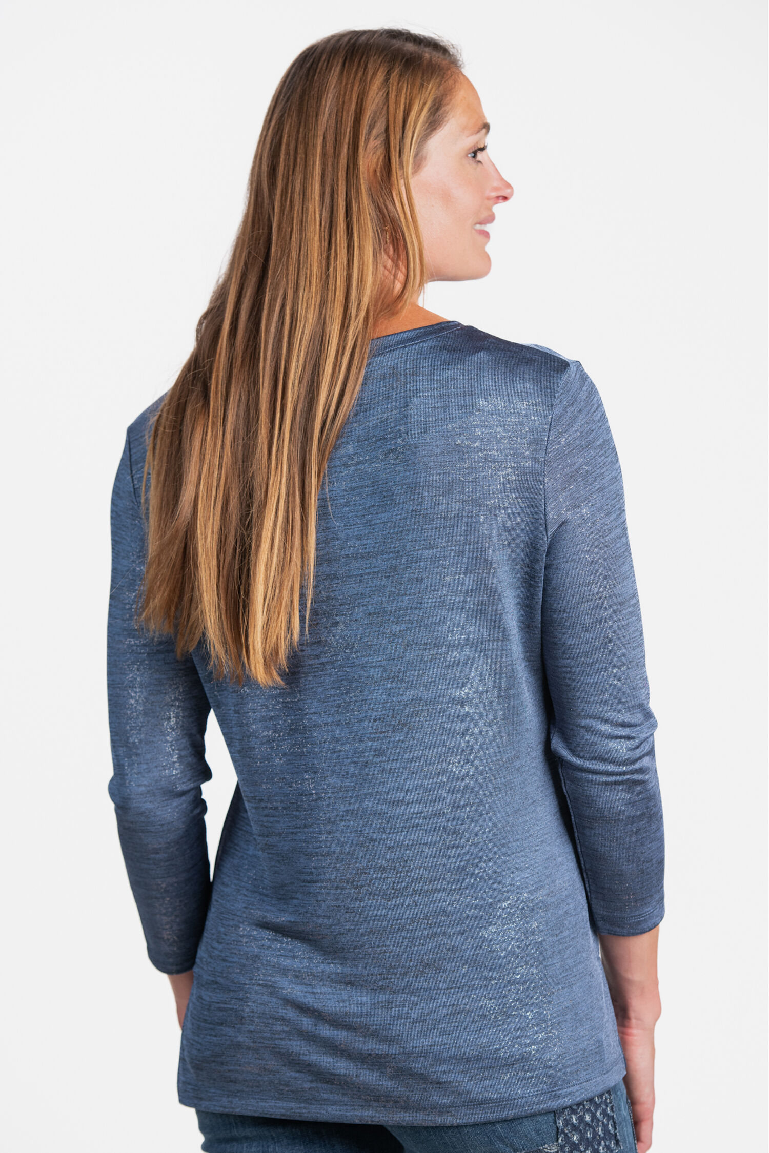 &frac34; Sleeve V-Neck Top w/ Lurex  Image 2