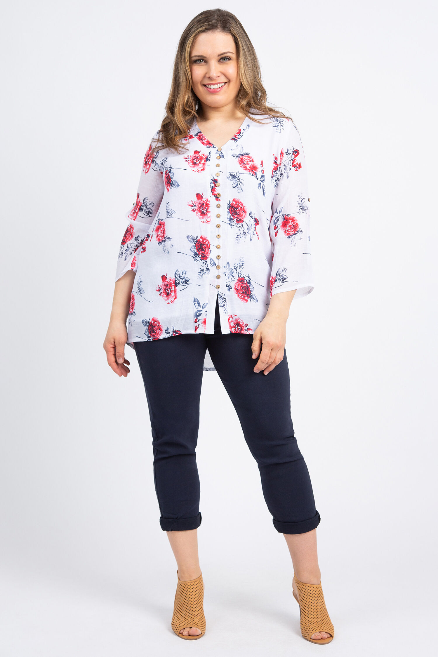Linen-Look Floral Blouse Image 2