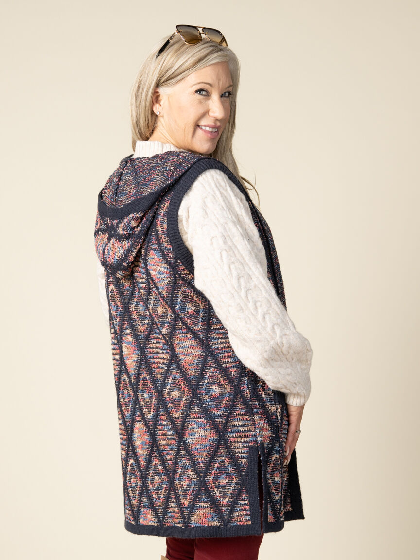 Space-Dye Knitted Vest With Hood And Pockets