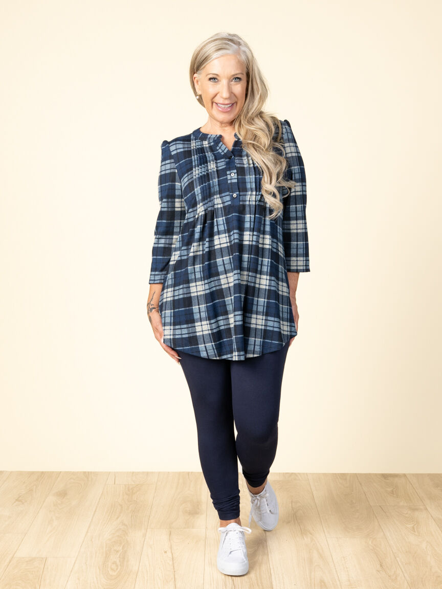 3/4 Sleeve Pintuck Plaid Tunic Image 4
